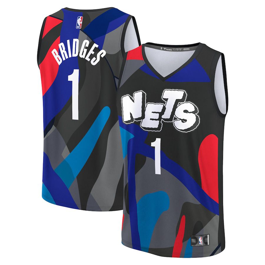 Men Brooklyn Nets #1 Mikal Bridges Fanatics Branded Black City Edition 2023-24 Fast Break NBA Jersey-0